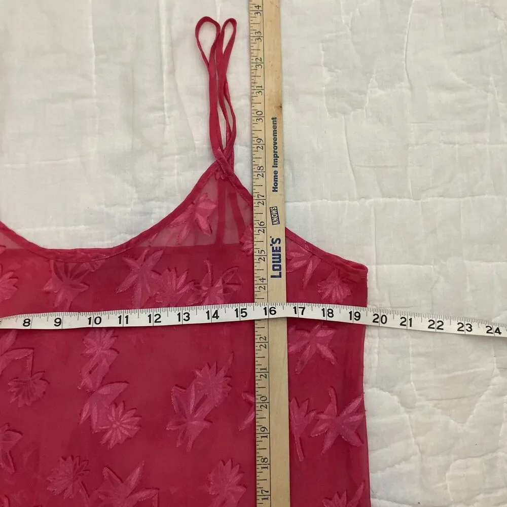 Vintage Lingerie Y2K Sheer Floral Bias Cut Slip Hot Pink Romantic Size Large - Picture 6 of 8